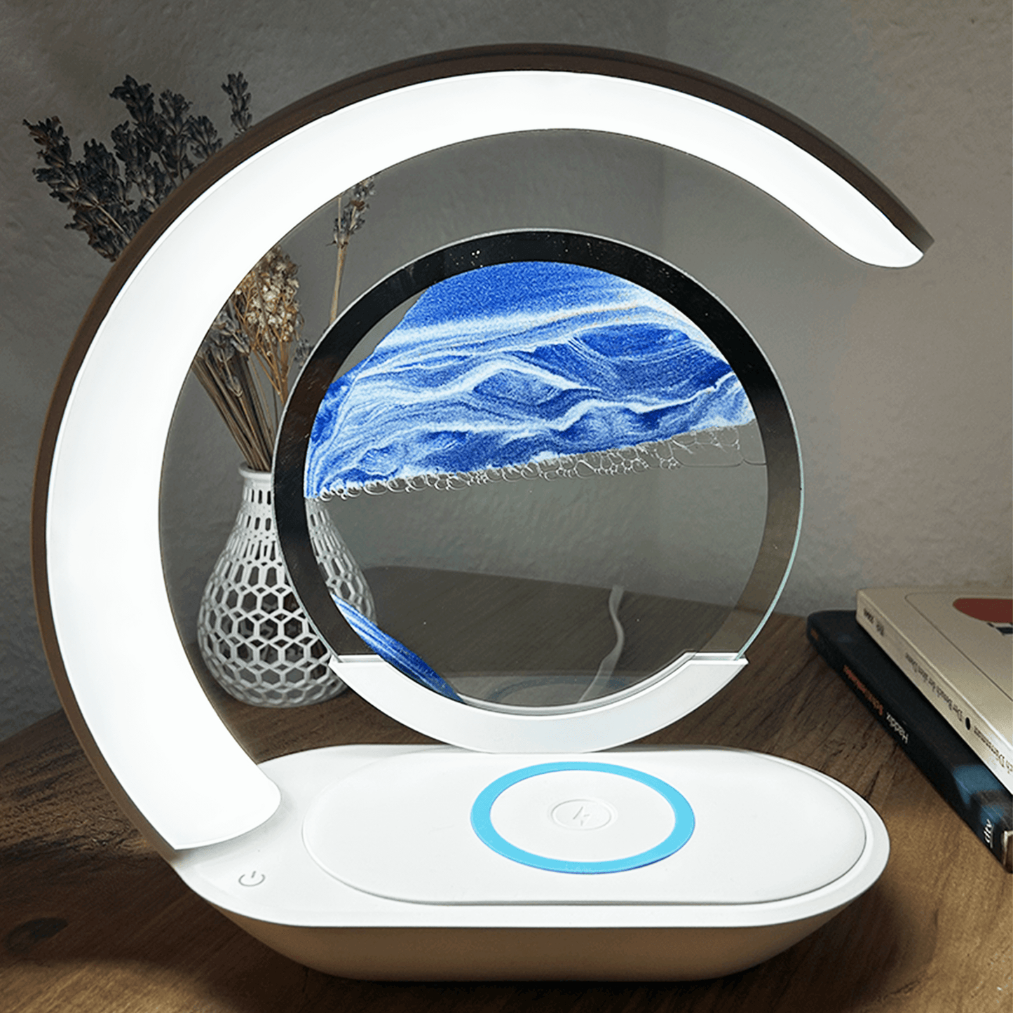 Fuvaya LED-Tischlampe - Innovative 3D-Sanduhr mit kabelloser Ladefunktion und LED-Nachtlicht