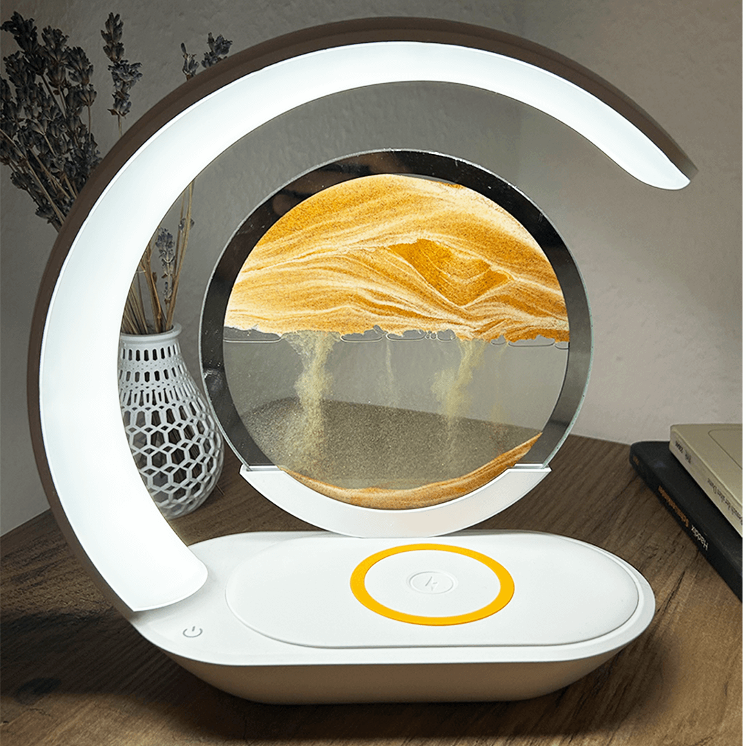 Fuvaya LED-Tischlampe - Innovative 3D-Sanduhr mit kabelloser Ladefunktion und LED-Nachtlicht