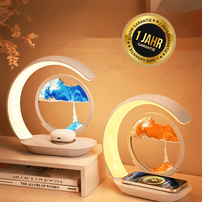 Fuvaya LED-Tischlampe - Innovative 3D-Sanduhr mit kabelloser Ladefunktion und LED-Nachtlicht