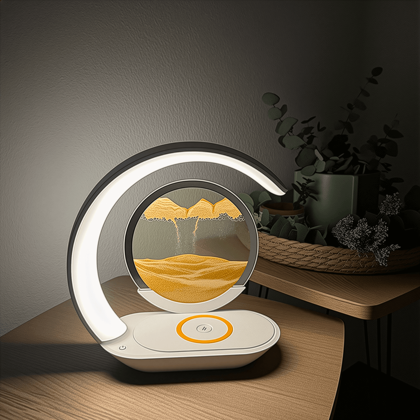 Fuvaya LED-Tischlampe - Innovative 3D-Sanduhr mit kabelloser Ladefunktion und LED-Nachtlicht